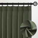 Pleated Linen Curtains 105 Inches Long for Living Room 2 Panel Set Olive Green Semi Sheer Light Filtering Pinch Pleat with Hooks Back Tab Drapes Neutral Boho 105 Inch Curtain for Bedroom Window, 40"W x 105"L