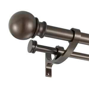 Lwiiom Double Curtain Rods with Aluminum Bouquet Brackets and Round Finials, Dark Bronze Curtain Rods for Windows 48 to 86 inch,1-Inches Front and 5/8 Inches Back Double Window Drapery Rod