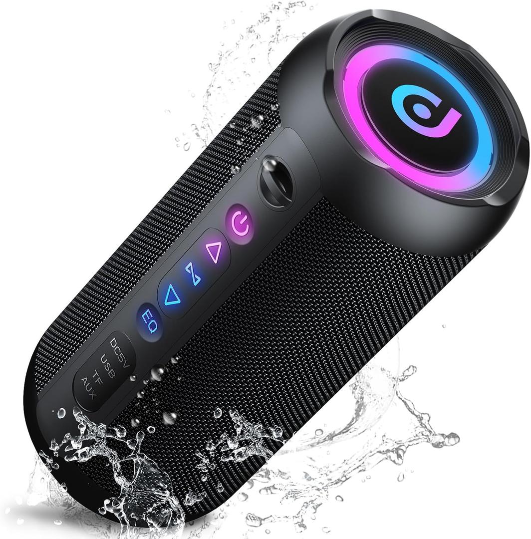 Wireless Portable Speaker, IPX7 Waterproof Bluetooth Speaker, 30W Loud Stereo Sound, 30H Playtime, 3 Colorful RGB Lights, 3 EQ Mode, TWS Pairing, Bluetooth 5.3 for Outdoor/Home/Party, Gift Ideas (Black)