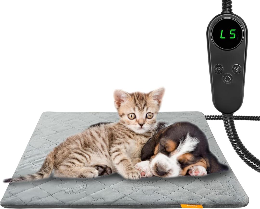 Pet Heating Pad for Cats Dogs Electric Heated Bed Waterproof Warming Mat Indoor Outdoor Chew Resistant Cord Adjustable 5 Timer and 6 Level Temperature for Pets Puppy Animals-17.7x17.7in (Small)