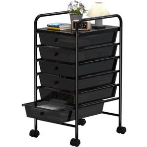 6 Tier Utility Rolling Cart with 6 Drawers Multipurpose Rolling Storage Cart with Wheels and Handles for Office Classroom Kitchen Bathroom Bedroom Organization Black
