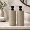 Resin 2 Pack Shampoo, Conditioner or Body Wash Dispenser Set, Luxurious Refillable Pump Bottles with Matte Pump Top and Embossed Text, Durable Design for Bathroom and Shower