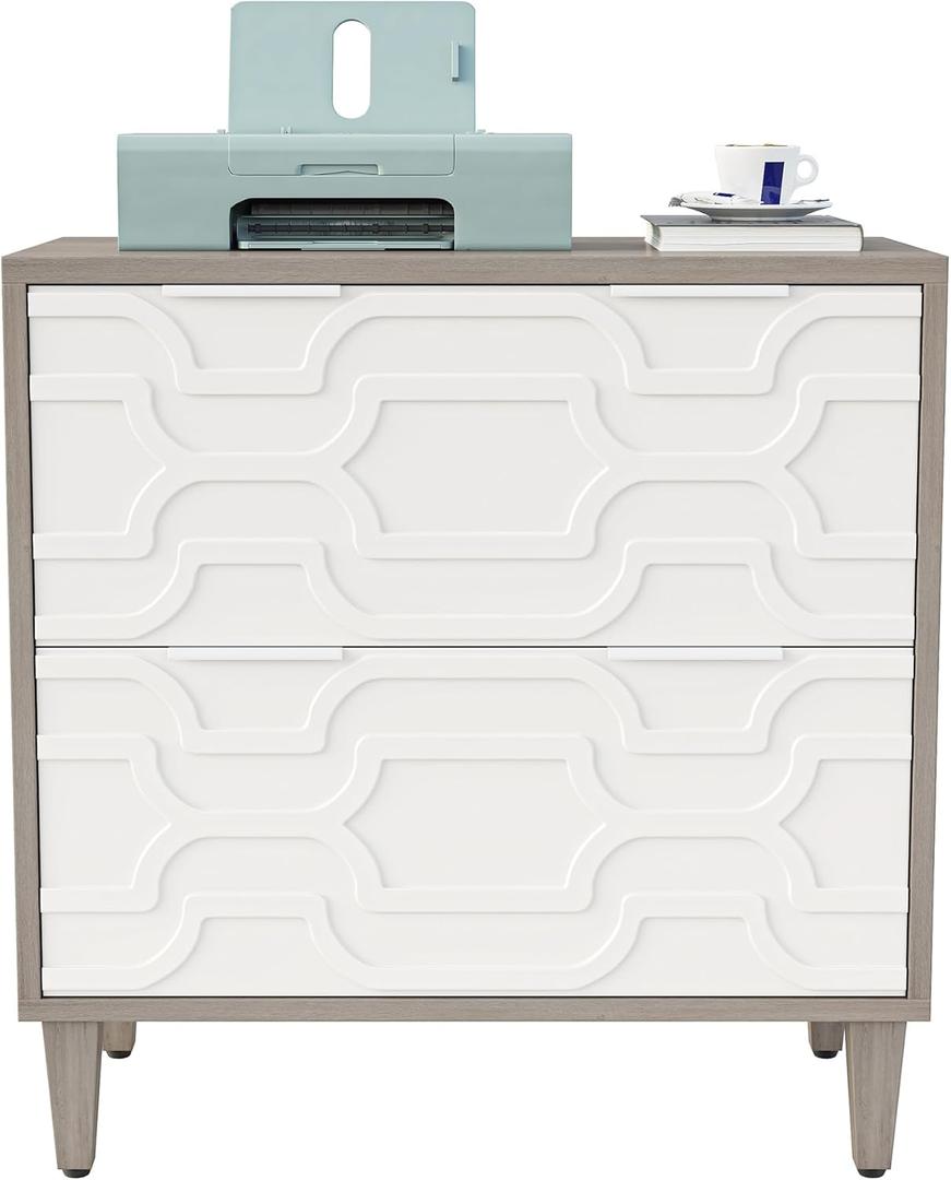 LITTLE TREE 2-Drawer File Cabinet, Lateral Filing Cabinet for A4/Letter/Legal Size, Office Storage Cabinet, Printer Stand with Storage Drawer for Home Office, White (31.5"L x 15.75"W x 31.9"H)