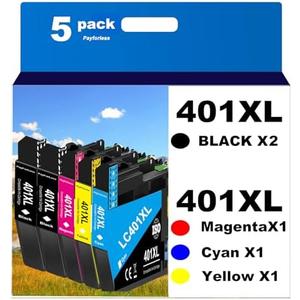 PayForLess LC401XL Ink Cartridges for Brother Printer Compatible for LC401 Ink Cartridges for MFC-J1010DW MFC-J1012DW MFC-J1170DW Printer 5 Pack (2 Black, 1 Cyan, 1 Magenta, 1 Yellow)