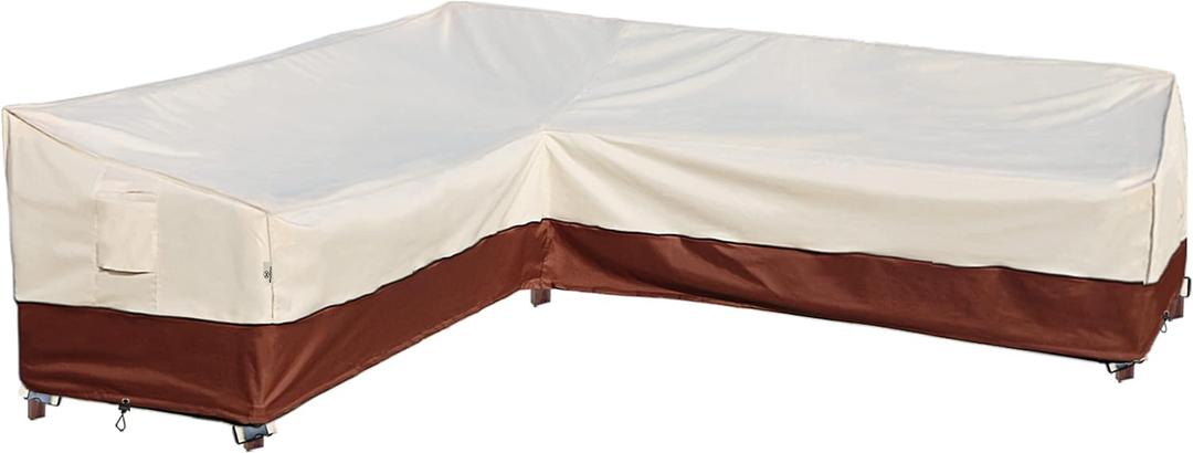 Outdoor Sectional Cover-L-Shaped Patio Furniture Covers Waterproof Rip-Stop Anti-UV 600D Outdoor Couch Sofa Cover with 3 Air Vents, Left-Facing, 83''L(104''L) 32''D 31''H (Beige & Reddish Brown)
