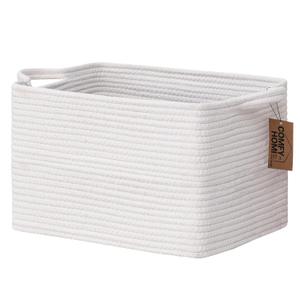COMFY-HOMI Cotton Rope Woven Basket with Handles for Shelves, Toys, Book, Cloth Storage Baskets Bin for Organizing-13.5"x11"x9.5" Toy Decorative Organizer for Living Room, Bathroom-All White