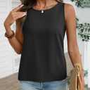 AKEWEI Cotton Linen Tank Tops for Women 2026 Spring Summer Sleeveless Crewneck Shirts Basic Blouses Casual Outfits (Black, S)