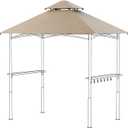 FUNG YARD 8 x 5 FEET Waterproof Grill Gazebo Canopy Replacement - Ultimate Sun Protection Double Tiered Outdoor BBQ Gazebo Top Cover for Pergola or Roof (Khaki)