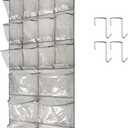 Extra Large Hanging Crystal Clear Over Door Shoe Organizer, Closet Shoe Rack with 12+6 Pockets, 8 Hooks, Grey (59"x 21.6")