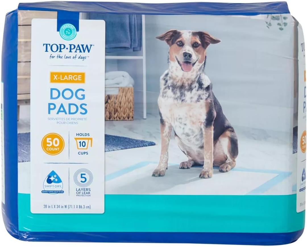 Top Paw Dog Extra Large Pads for Puppy Training, Indoor Dogs or Apartment Living, or Dogs with Incontinence, 50 Count