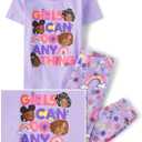 The Children's Place Girls' 100% Cotton Short Sleeve Top and Pants,2 Piece Pajama Set (Purple)