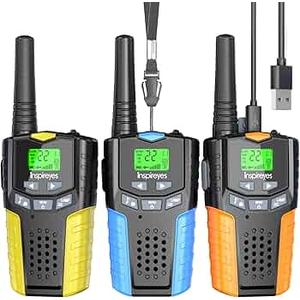 Inspireyes Walkie Talkies for Kids Rechargeable,Toys for Boys and Girls Ages 312, 3 Pack Long Range 2Way Radios, Birthday Gifts,Christmas Stockings, Outdoor Play, Family Games, Hiking Camping Gear,Damage
