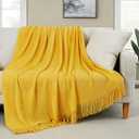 Homiest Decorative Knitted Throw Blanket with Fringe Soft & Cozy Tassel Blanket for Couch Sofa Bed (Mustard Yellow, 50x60)