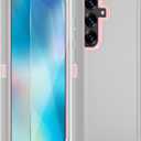 for Samsung Galaxy S25 Plus Case, with HD Tempered Glass Screen Protector, Heavy Duty Shockproof Drop Protective Rugged Tough Durable Phone Cover (with Belt Clip-Grey/Pink)