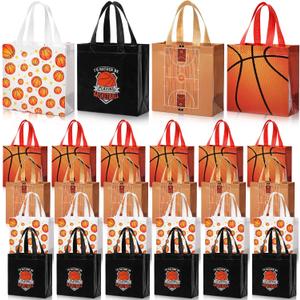 Yeyeplum 24 Pcs Basketball Gift Bags Bulk for Team Sport Theme Party Favor Bags with Handles 8 x 8 Inches 4 Style Non Woven Reusable Goodie Snack Toy Packing for Sports Birthday Party Decor