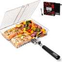 SHIZZO Grill Basket Set, Barbecue BBQ Grilling, Stainless Steel Folding Portable Outdoor Camping Rack for Fish, Shrimp, Vegetables, Cooking Accessories, Gifts for Dad, Husband, Friends