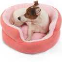 Small Washable Dog Bed with Sides Round Calming Anti Anxiety Pink Princess Puppy Bed 19 Inch