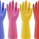 Bamllum Rubber Kitchen Dishwashing Gloves - 4 Pairs Colorful Reusable Household Cleaning Gloves for Washing Dishes and Cleaning Tasks, Flexible Long-lasting and Non-Slip (Large, Blue+Pink+Yellow+Red)