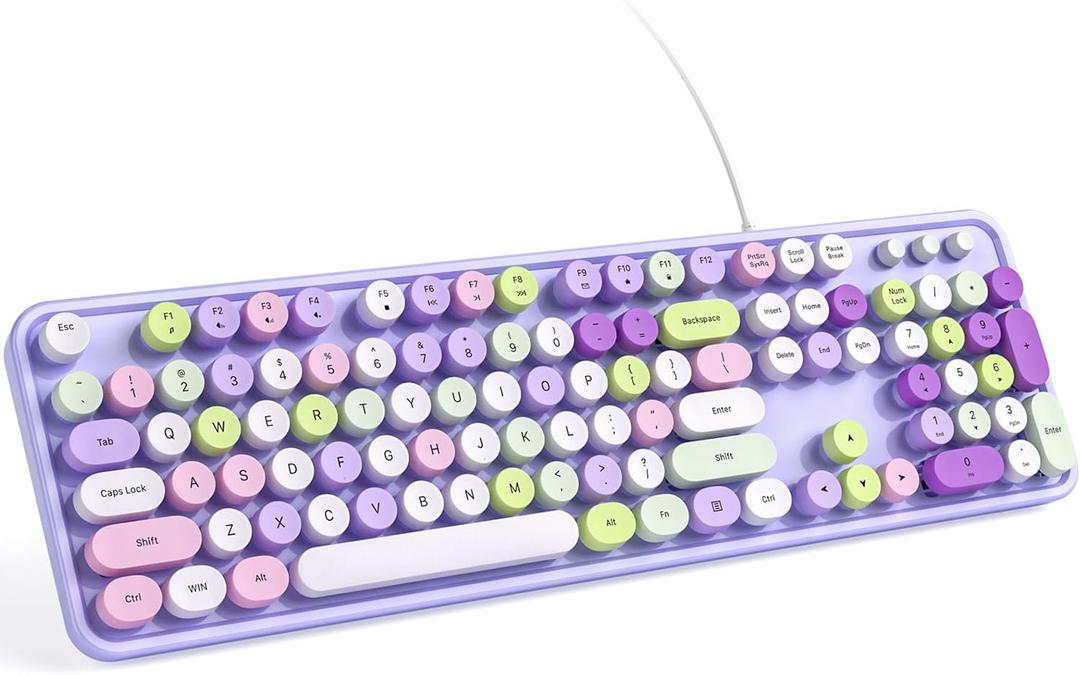 KNOWSQT Wired Computer Keyboard - Purple Colorful Retro Full Size Round Keycaps Plug and Play Typewriter Cute Keyboards for Windows, Laptop, PC, Desktop, Computer