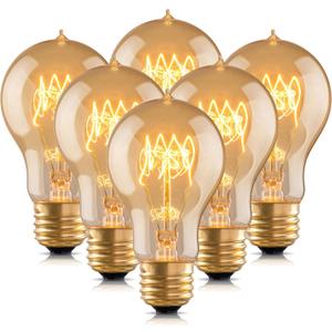 runquiz Warm Incandescent Light Bulbs 60 Watt,A19/A60 Vintage Style Edison Bulbs E26,Soft Yellow Light Bulbs,Amber Bulbs,Retro Light Bulb Old Fashioned,Halogen Dimmable Edison Bulb Squirrel Cage (Amber Glass-2100k)