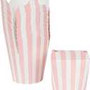 Bio Tek 4 x 3.4 x 3.7 Inch Food Containers, 50 Noodle Takeaway Boxes - Disposable, Striped, Pink And White Paper 26 Ounce Take Out Boxes, Round, For Hot Or Cold Foods - Restaurantware