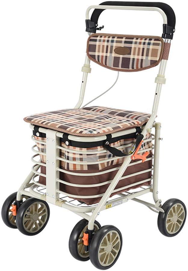 Heavy Duty Shopping Cart with Seat, 4 Wheels Medical Walking Aids Foldable, Drive Rollator Walker Lightweight Quality Aluminum Alloy Frame, Used for Seniors Walking, A