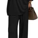 Trendy Queen Womens 2 Piece Lounge Sets Off Shoulder Oversized Tshirts & Wide Leg Pants Outfits Large