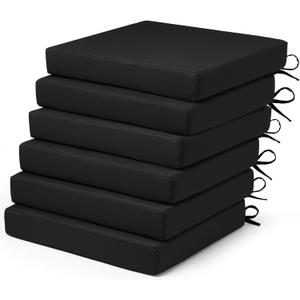 Outdoor Chair Cushions Set of 6 Fade Water Resistant, Patio Furniture Cushions with Non-Slip Ties,Square Cushions for Outdoor Furniture and Lawn Dining Chairs, 18.5 x 16 x 3, Black
