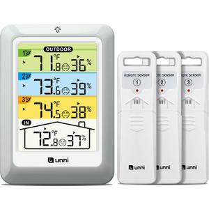 Indoor Outdoor Thermometer Wireless with 3 Sensors, 4.5 Inch Display with 330ft Range and Adjustable Backlight 