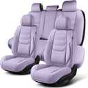 TIEHESYT Leather Car Seat Covers Full Set with Lumbar Support, Waterproof Car Seat Cover, Universal Seat Covers for Cars, Trucks, SUVs, Sedans, Airbag Compatible, Front Pair and Rear, Purple