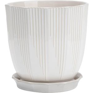 ADN Ceramic Planter - Large Plant Pot Indoor Ceramic Pots for Plants with Drainage Hole and Saucer for Home Decor, White, 8 Inch
