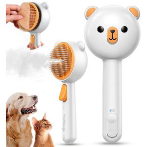 Pet Steam Brush for Dogs & Cats , Brushes for Indoor Cats with Release Button, Dual Speed Spray USB Rechargeable Grooming Supplies, Dog Brush for Shedding Suitable for All Long- and Short-haired Pets (Orange)