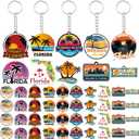 50 Pcs Florida Souvenirs Acrylic Keychain Gifts Bulk United State Florida Keychain Palm Tree Sea Sun Map Travel Gifts Souvenirs for Women Men Friends