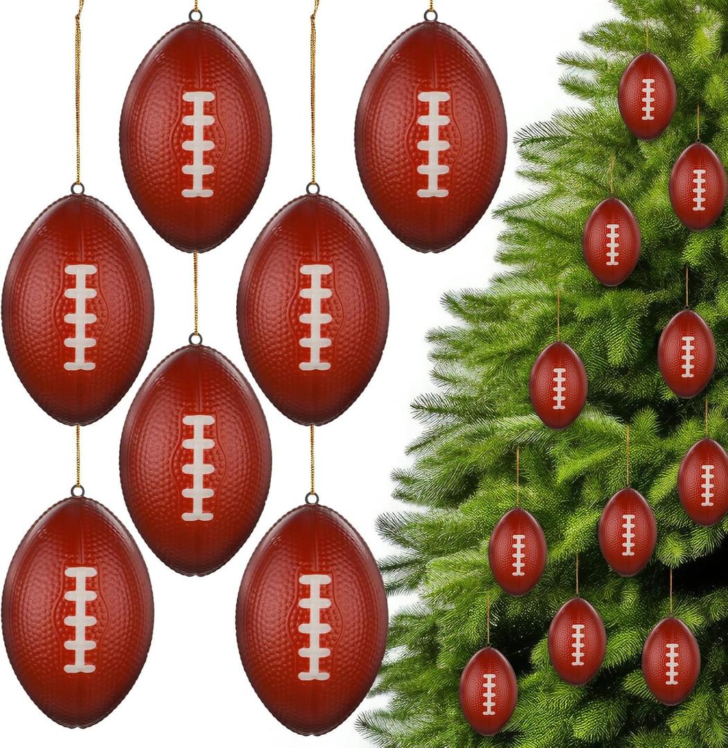 Remuuly 24 Pcs Football Ornaments for Christmas Tree Bulk Mini Football Stress Ball Decor 2.5 Inch Foam PU Decorative Sports Ornaments for Holiday Party Favor School Carnival Reward Gift Bag Fillers