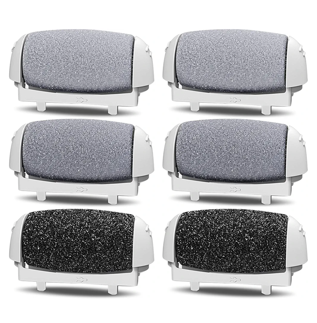 PRITECH Callus Removers 6 Pack Replacement Rollers Heads for Electric Feet File Pedicure Tools, 2 Extra Coarse, 2 Regular Coarse, 2 Fine Coarse Refill Rollers (1138-White/1138-Pink/1138-Black)