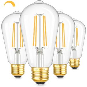 Dimmable Vintage Edison LED Bulbs, 1250Lumens High Brightness Light Bulbs, 8W 100W Incandescent Equivalent Bulbs, ST58 LED Filament Bulbs, E26 Gold Base, CRI90+ 2700K Soft White Edison Bulbs, 4-Pack