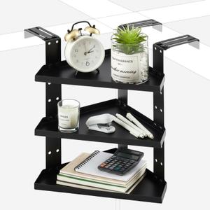3 Tier Large Cubicle Corner Shelf, Office Cubicle Storage Organizer Accessories, Adjustable Corner Shelf with Hooks