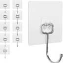 Adhesive Wall Hooks for Hanging - 60lb Heavy Duty Waterproof & Rustproof, Sticky Hooks for Walls No Damage, Kitchen/Bathroom/Rental (Ganchos para Pared) 10-Pack (transparency)