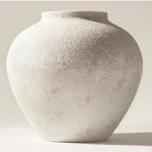 White Rustic Large Round Vase for Table Centerpieces 11 inches, Arina Vase, Earthy Stone Look, Textured, Modern Homes Farmhouse Centerpiece Decor