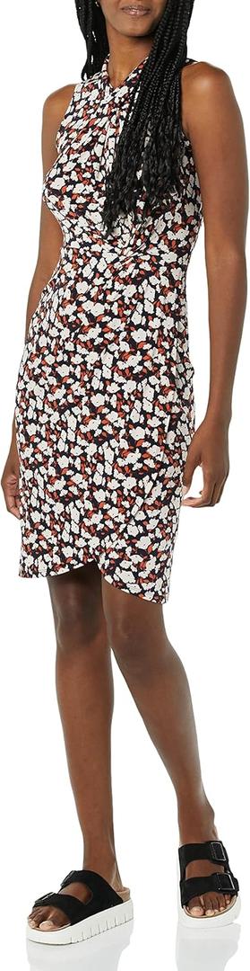 Amazon Essentials Women's Sleeveless Crossover Twist Neck Faux Wrap Dress (Medium, Multicolor Floral)