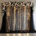 Tulle Backdrop Curtain with Lights String 10FT X 10FT Black Sheer Tulle Backdrop Curtains for Wedding Birthday Party Reception Photo Booth Background Decorations (2 Panels 5x10FT)