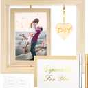 2 x E-Bro Double Sided Rotating Floating 4x6 Rustic Wood Picture Frame Gifts with DIY Heart-Shaped Pendant - Romantic Wedding Gift for Couples, Unique Engagement Gift (Wood Grain)