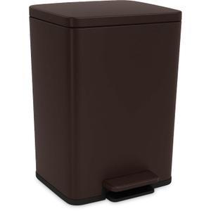 50 Liter / 13.2 Gallon Soft-Close, Smudge Resistant Trash Can with Foot Pedal and Built in Filter- Brown (Large)