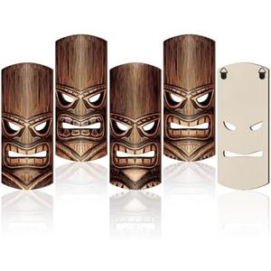 Soulchen 4 Pcs 11.8 Inch Wooden Tiki Masks Tiki Totem Hanging Decorations Island Tropical Polynesian Party Wood Wall Decor for Hawaiian Luau Bar