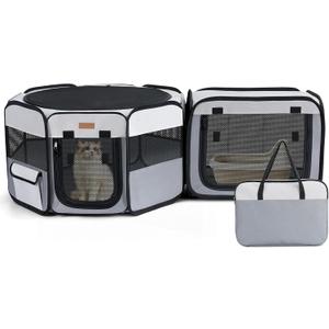 Lekereise Portable Cat Playpen, 47"  16" Cat Playpen, 2-in-1 Dog Playpen Indoor Outdoor for Cats, Puppies and Small Pets, Independently Usable, with a Carry Bag