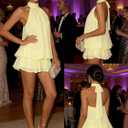 Women's Chiffon Halter Backless Ruffle Mini Dress - 2026 Summer A Line Dress for Wedding Guest, Holiday, Cocktail, Night Out (Yellow, XL)