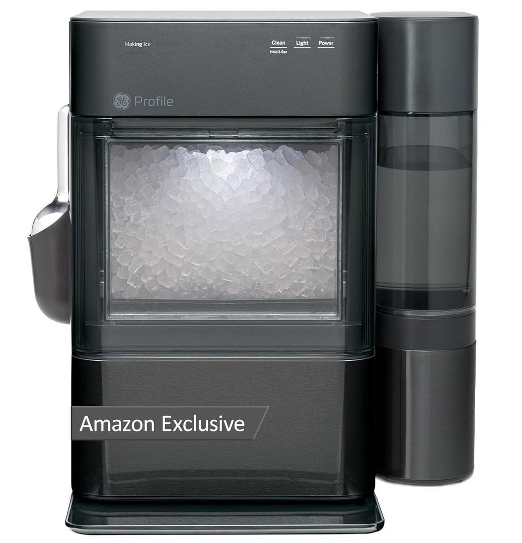 GE Profile Opal Ultra, Countertop Nugget Ice Maker, 1 Gal XL Side Tank, 38 lbs/Day, Pebble Pellet Crushed Ice Machine, WiFi Black Stainless Steel