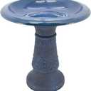 Arcadia Garden Products Fiberclay Bird Bath Outdoor Garden Decor, Antique Vintage Weather Resistant Water Bowl for Backyard and Patio and, 20-inch Tall, Blue
