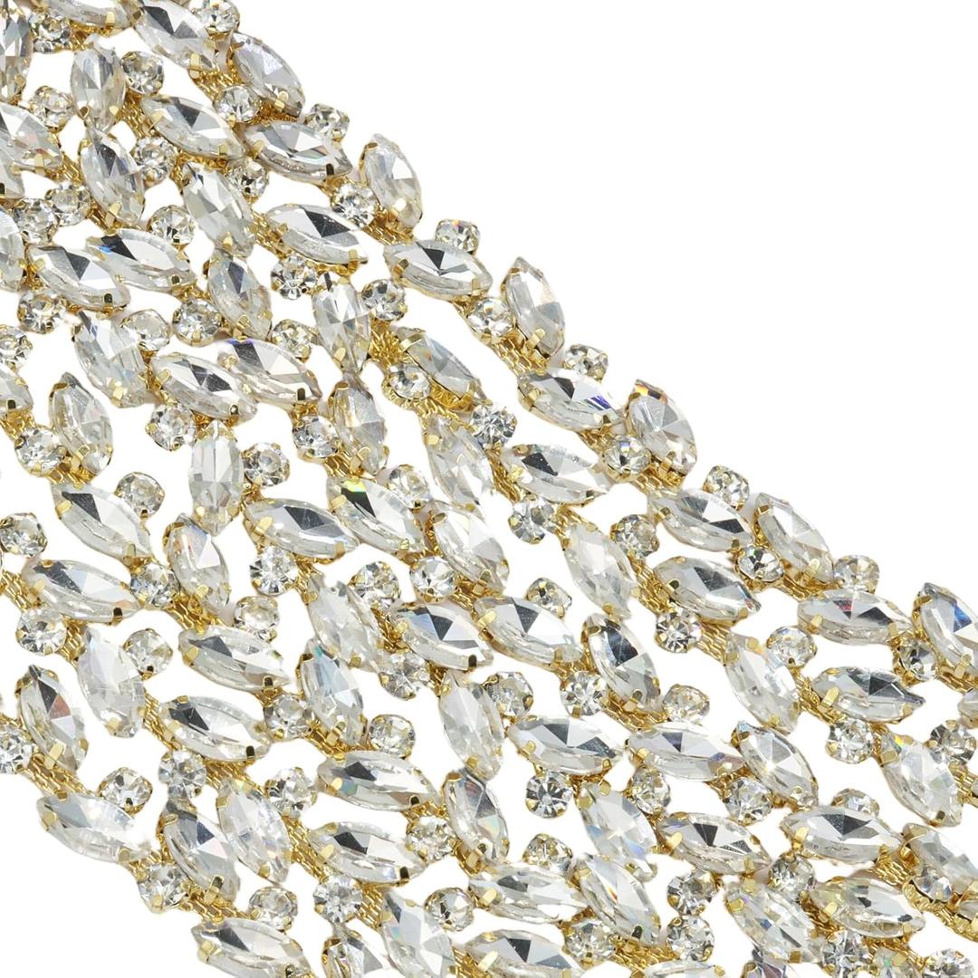 Luomorgo 3 Yards Rhinestone Trim Chain, 0.59 Inch Wide Sparkly Clear Crystal Chain for Sewing, Crafts, Bridal Dress Decoration, DIY Jewelry Making, Party Decor (Gold)