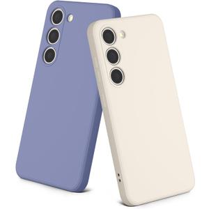 2 Pack Case for Samsung Galaxy S23 (Only), Stylish Liquid Silicone Slim Full-Body Protective Cover Compatible with Samsung Galaxy S23 5G Phone Case (Lavender Gray+White)